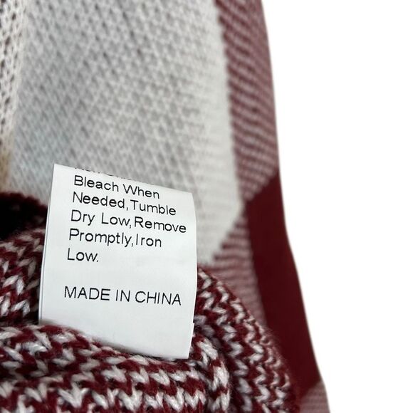 SHEIN Checkered Mock Neck Cropped Pullover Sweater Burgundy White Medium - Picture 9 of 10